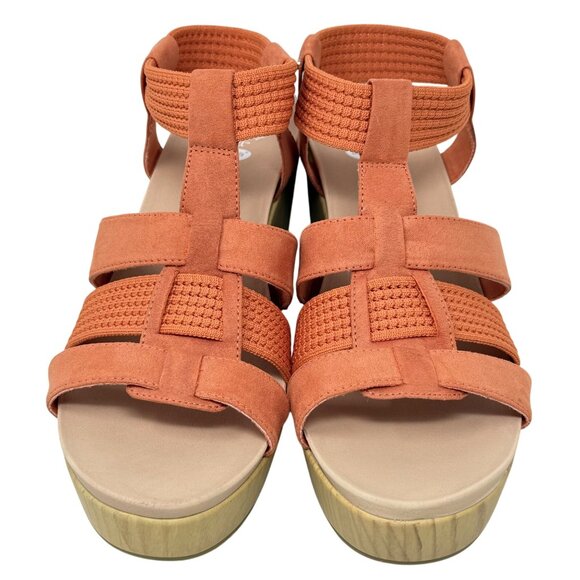 Dr. Scholls Blossom Orange Strappy Sandal Faux Wood Block Heel Womens Size‎ 10M - Picture 3 of 10